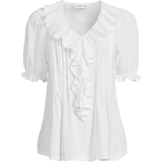 Women's Puff Sleeve Slub Ruffle Pintuck Top - primary