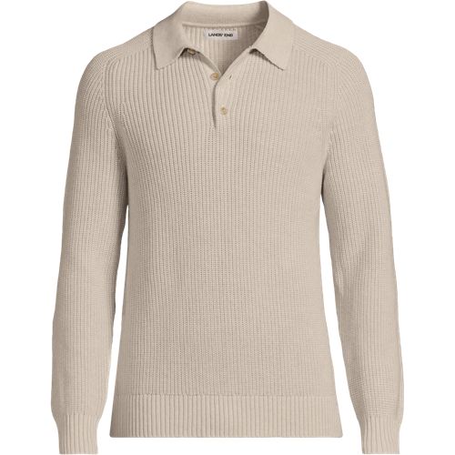 Drifter Knit Polo Shirt, Men, size: S, regular, Ivory, Cotton, by Lands' End