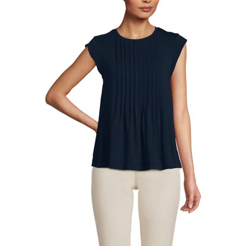 Lands' End Kurzärmeliges Biesenshirt Aus Baumwolle/modal-mix, Damen, Größe:32-34 Regular, Blau, Baumwolle Modal, By Lands' End 