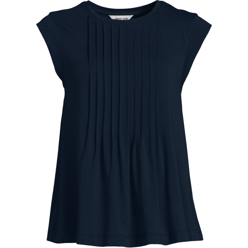 Women's Cap Sleeve Lightweight Jersey Pintuck Swing Top | Lands' End