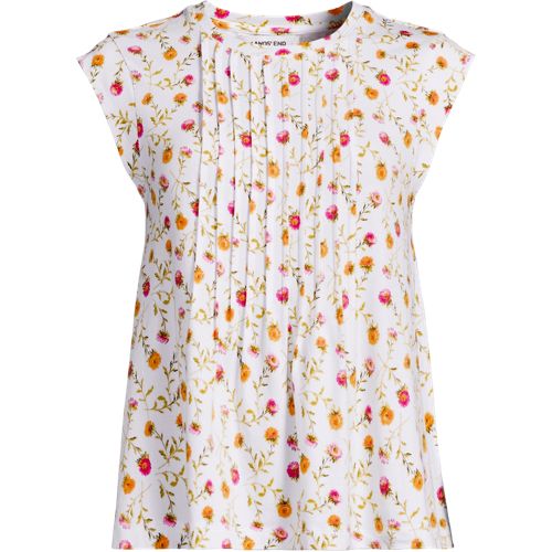 Cap Sleeve Cotton Modal Pintuck Swing Top, Women, size: M, regular, White, Cotton Modal, by Lands' End