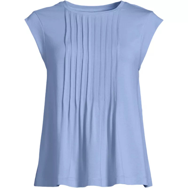 Women's Cap Sleeve Lightweight Jersey Pintuck Swing Top, Front