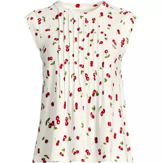 Women's Cap Sleeve Lightweight Jersey Pintuck Swing Top - primary