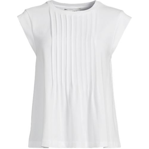 Cap Sleeve Cotton Modal Pintuck Swing Top, Women, size: 3XL, plus, White, Cotton Modal, by Lands' End