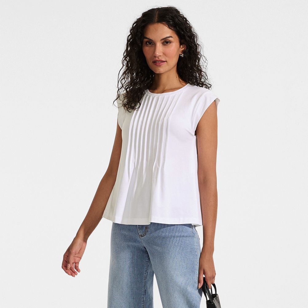 Women's Cap Sleeve Lightweight Jersey Pintuck Swing Top | Lands' End