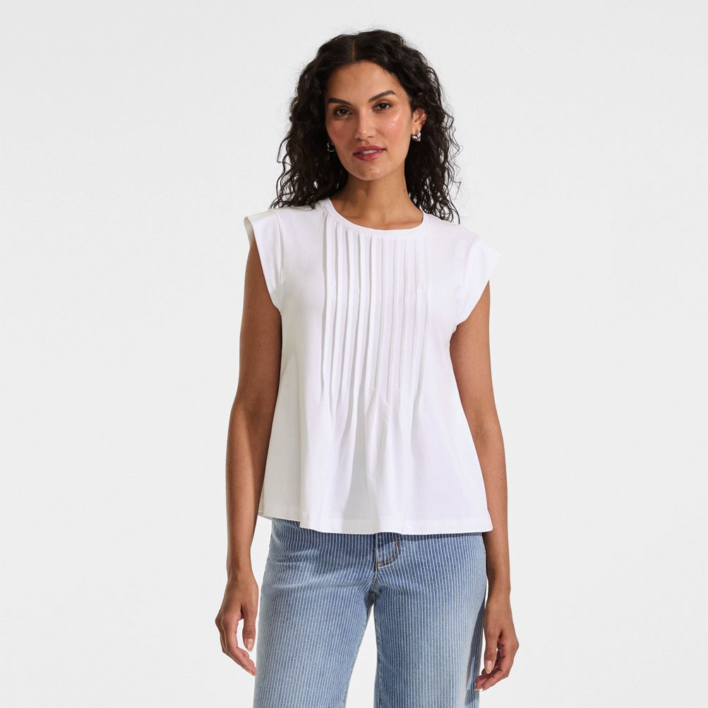 Women's Cap Sleeve Lightweight Jersey Pintuck Swing Top | Lands' End