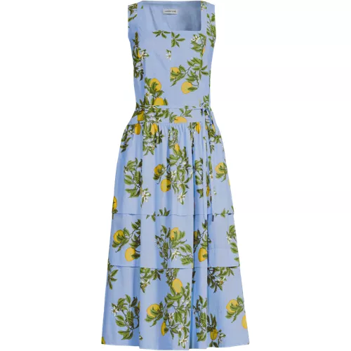 Women's Poplin Square Neck Midi Tie Waist Dress, Front