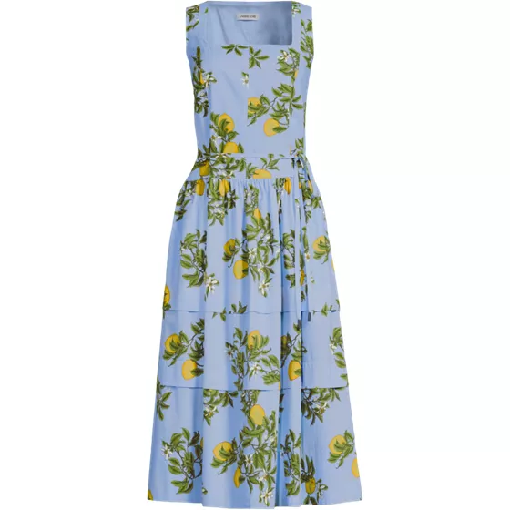 Women's Plus Size Poplin Square Neck Midi Tie Waist Dress - primary