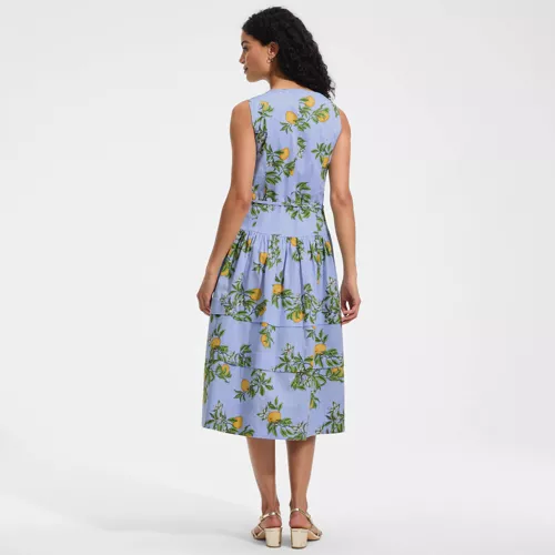 Women's Poplin Square Neck Midi Tie Waist Dress, Back