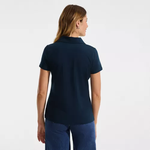 Women's Short Sleeve Lightweight Jersey Pintuck Open Collar Polo, Back