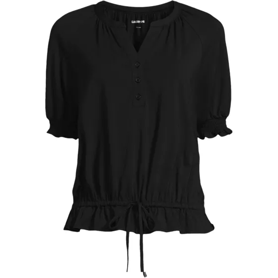 Women's Elbow Sleeve Lightweight Jersey Gathered Adjustable Hem Blouse - primary