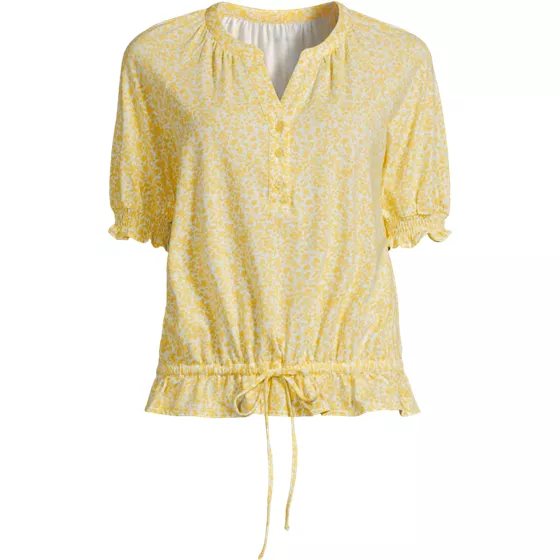 Women's Elbow Sleeve Lightweight Jersey Gathered Adjustable Hem Blouse - primary