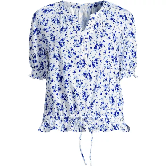 Women's Elbow Sleeve Lightweight Jersey Gathered Adjustable Hem Blouse - primary