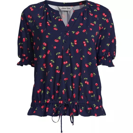 Women's Elbow Sleeve Lightweight Jersey Gathered Adjustable Hem Blouse - primary