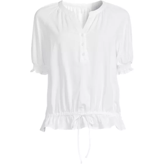 Women's Elbow Sleeve Lightweight Jersey Gathered Adjustable Hem Blouse - primary