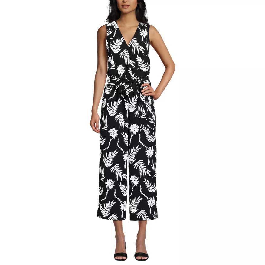 Women's Sleeveless Creaseless Wrap Jumpsuit with Smocked Waist