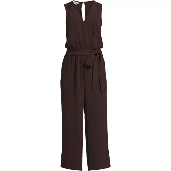 Women's Plus Size Sleeveless Creaseless Wrap Jumpsuit with Smocked Waist - primary