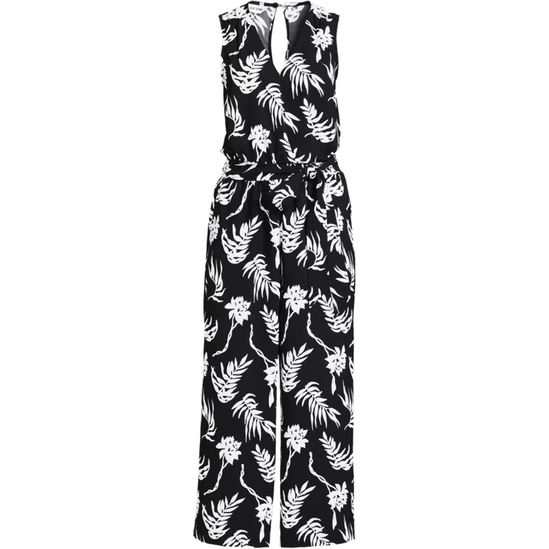 Women's Plus Size Sleeveless Creaseless Wrap Jumpsuit with Smocked Waist, Front