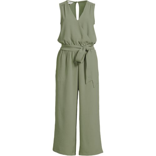 Women's Sleeveless Creaseless Wrap Jumpsuit with Smocked Waist
