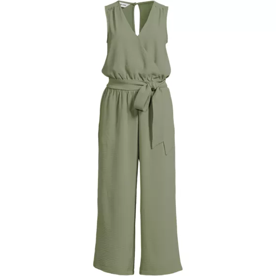 Women's Sleeveless Creaseless Wrap Jumpsuit with Smocked Waist - primary