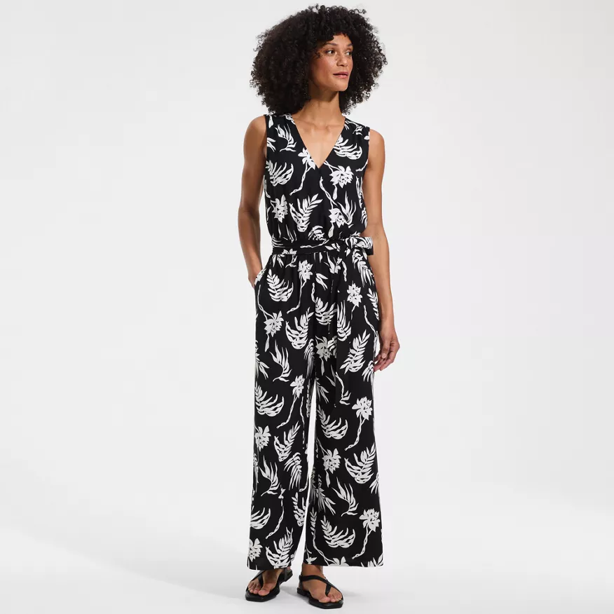 Women's Sleeveless Creaseless Wrap Jumpsuit with Smocked Waist