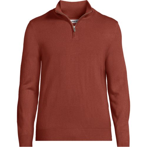 CashTouch Fine Knit Quarter Zip Jumper, Men, size: XL, regular, Brown, Polyester, by Lands' End