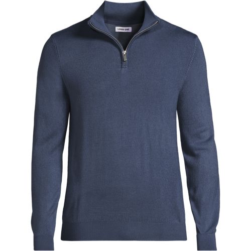 CashTouch Fine Knit Quarter Zip Jumper, Men, size: S, regular, Blue, Polyester, by Lands' End