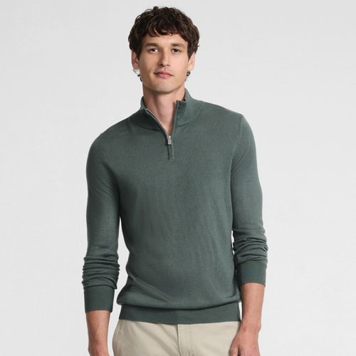 CashTouch Fine Knit Quarter Zip Jumper, Men, size: XL, regular, Green, Polyester, by Lands' End