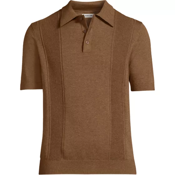 Men's Short Sleeve Vertical Rib Button Down Sweater Polo - primary