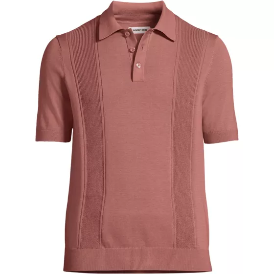 Men's Short Sleeve Vertical Rib Button Down Sweater Polo - primary
