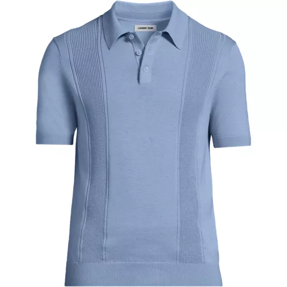 Men's Short Sleeve Vertical Rib Button Down Sweater Polo - primary