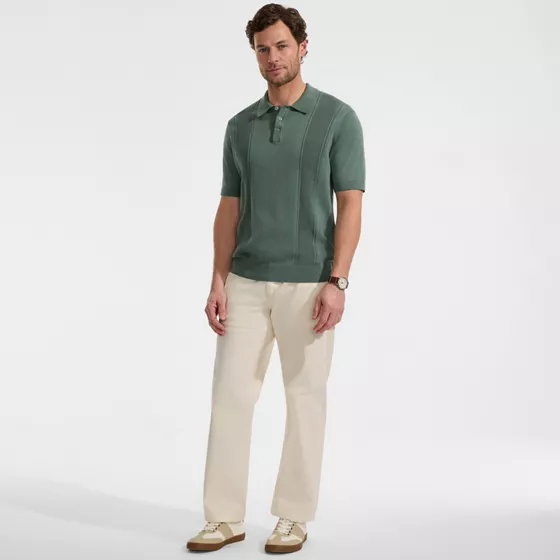 Men's Short Sleeve Vertical Rib Button Down Sweater Polo - primary