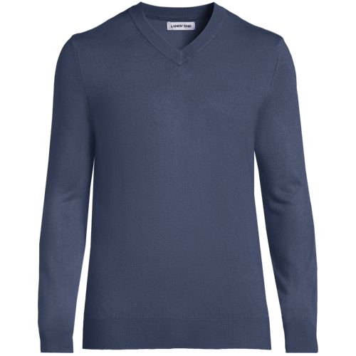 CashTouch Fine Knit Jumper, Men, size: M, regular, Blue, Polyester, by Lands' End