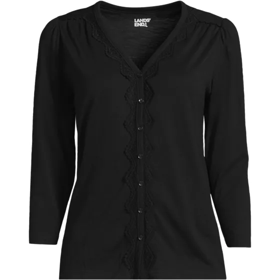 Women's Plus Size 3/4 Sleeve Slub V-neck Lace Trim Top - primary