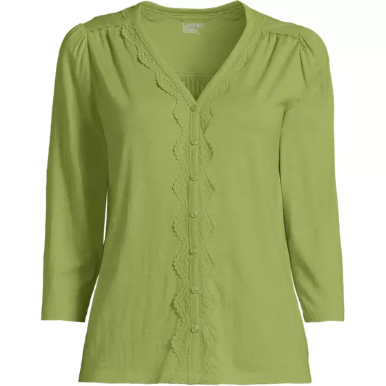 Women's 3/4 Sleeve Slub V-neck Lace Trim Top - primary