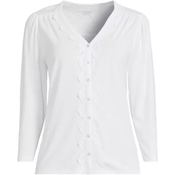Women's 3/4 Sleeve Slub V-neck Lace Trim Top - primary