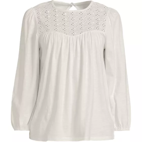 Women's Plus Size 3/4 Sleeve Eyelet Mix Flowy Top - primary