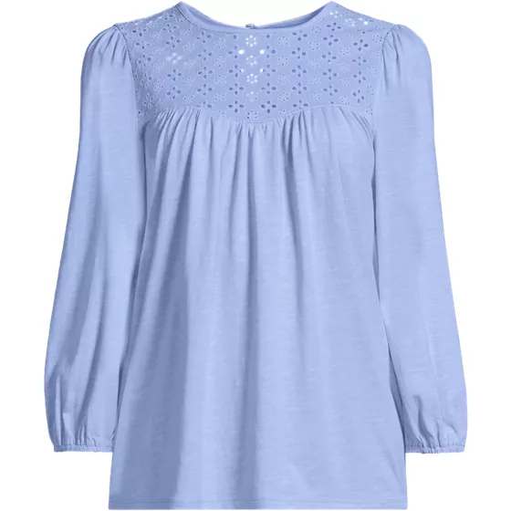 Women's 3/4 Sleeve Eyelet Mix Flowy Top - primary