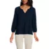 Women's Lightweight Jersey 3/4 Sleeve Notch Neck Gather Blouse, Front