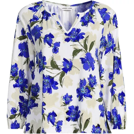 Women's Lightweight Jersey 3/4 Sleeve Notch Neck Gather Blouse - primary