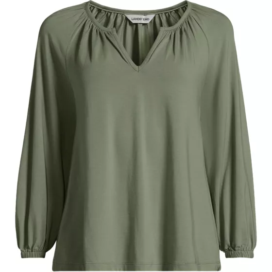 Women's Lightweight Jersey 3/4 Sleeve Notch Neck Gather Blouse - primary