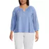 Women's Plus Size Lightweight Jersey 3/4 Sleeve Notch Neck Gather Blouse, Front