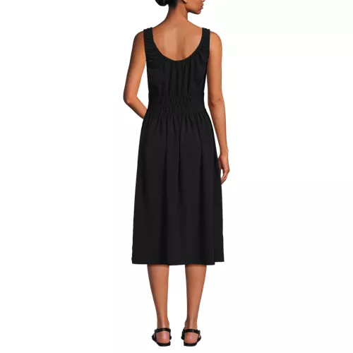 Women's Creaseless Scoop Neck Smocked Midi Dress, Back