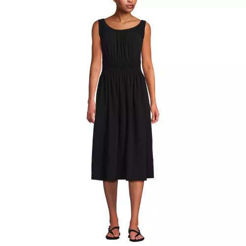 Women's Creaseless Scoop Neck Smocked Midi Dress, Front
