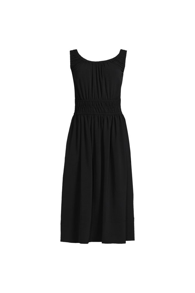 Women's Plus Size Creaseless Scoop Neck Smocked Midi Dress - Lands' End - Black - 1X