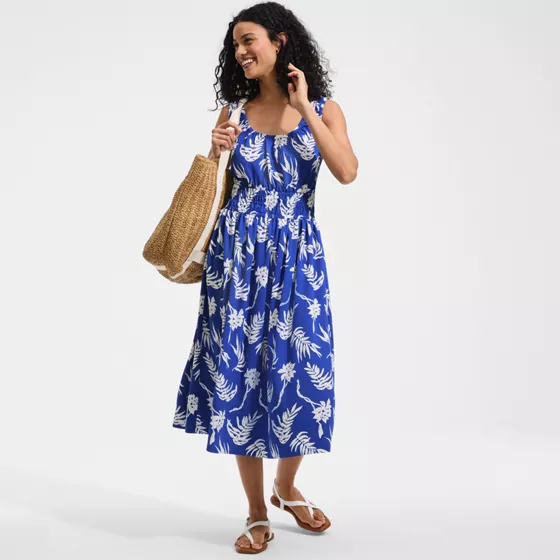 Women's Creaseless Scoop Neck Smocked Midi Dress - primary
