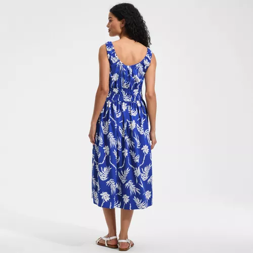 Women's Creaseless Scoop Neck Smocked Midi Dress, Back