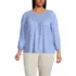 Women's Plus Size 3/4 Sleeve Eyelet Mix Flowy Top, Front