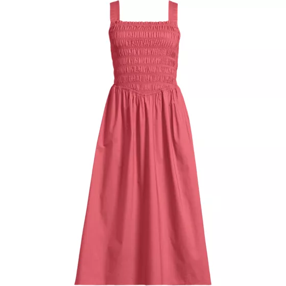 Women's Poplin Smocked Bodice Midi Dress - primary