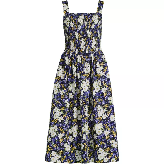 Women's Plus Size Poplin Smocked Bodice Midi Dress - primary